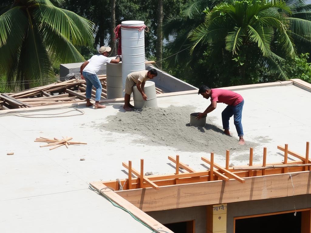 Roof slab casting on a house built by Danchem