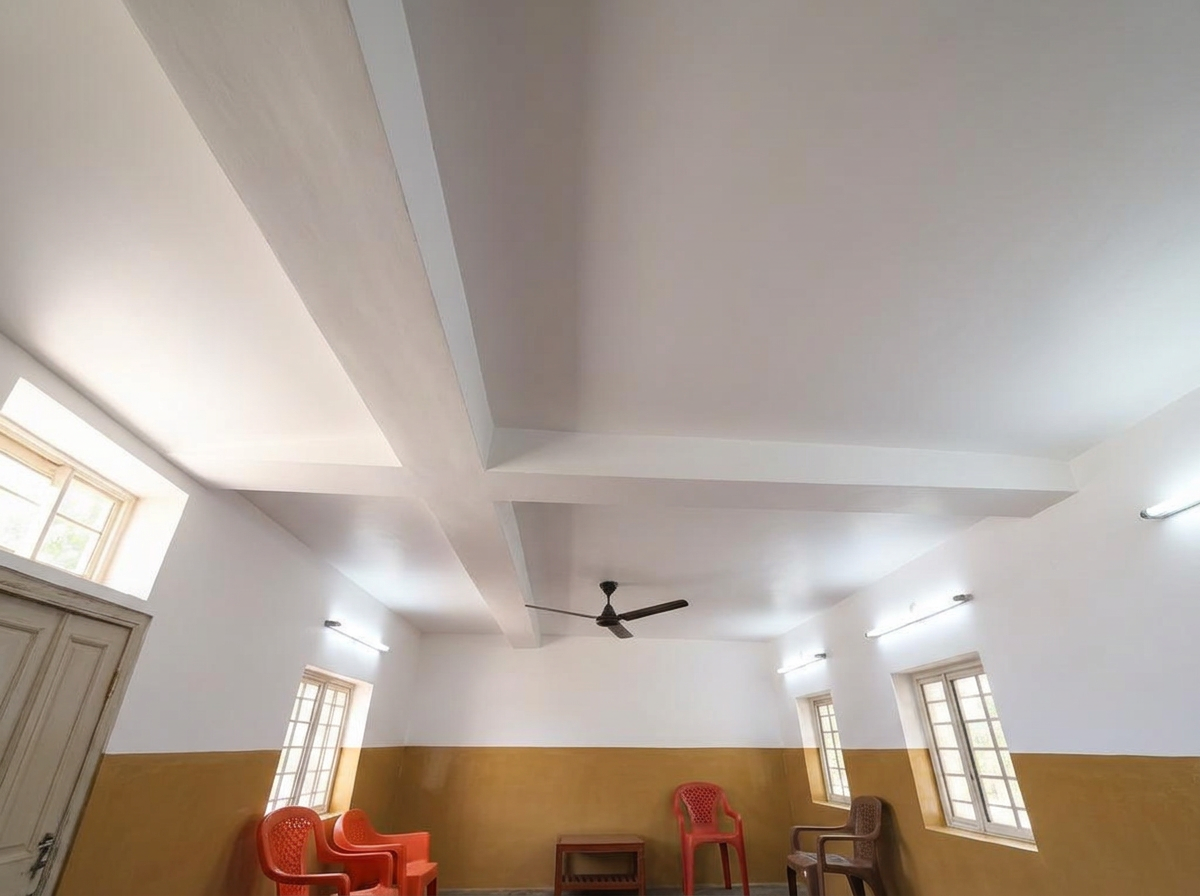 Repaired beam and ceiling after strengthening work