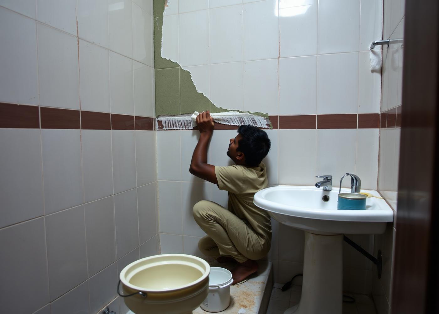 Bathroom seepage treatment before retiling